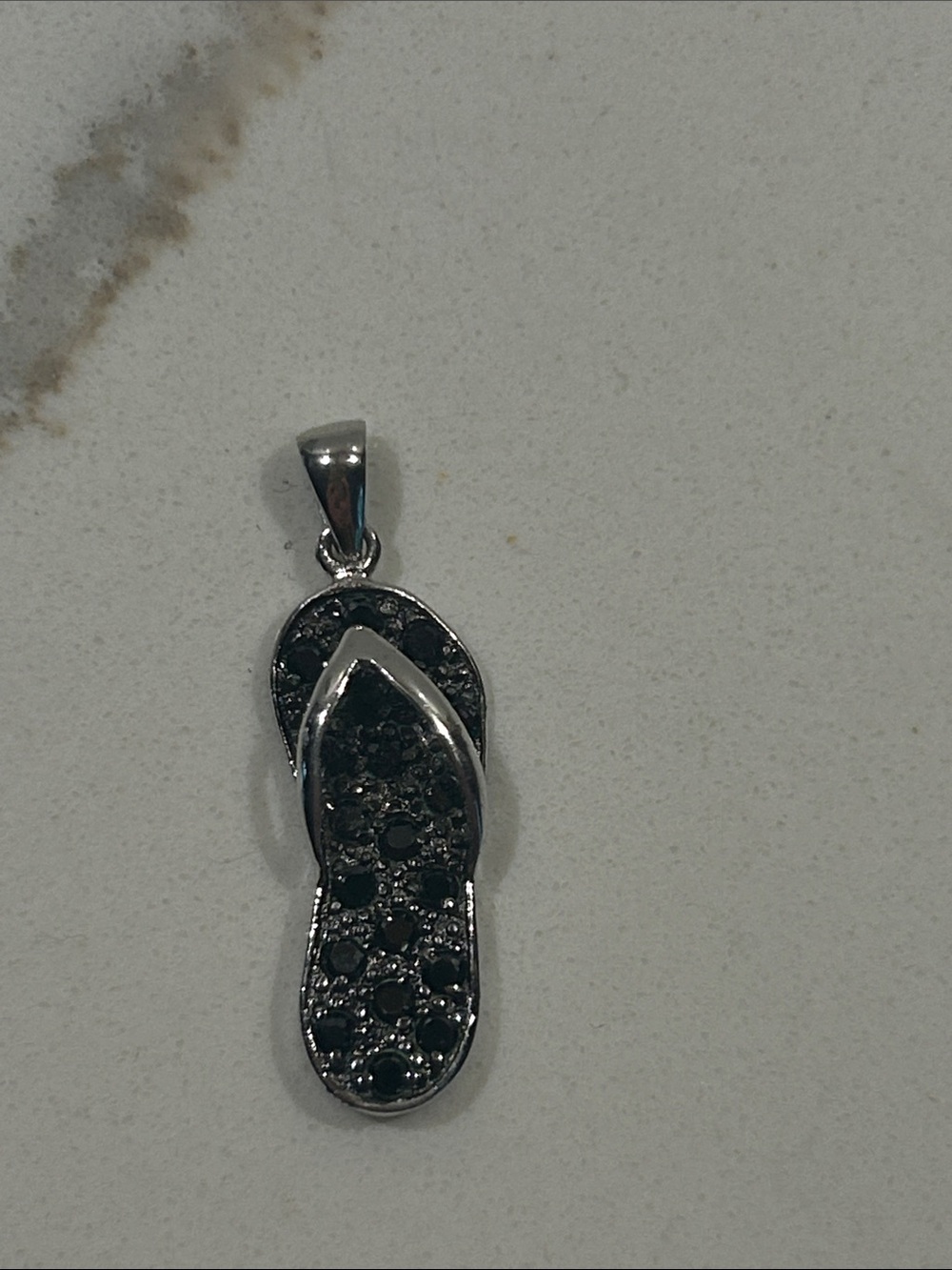 Sterling Silver Black Crystal Flip-Flop Pendant Necklace for Women